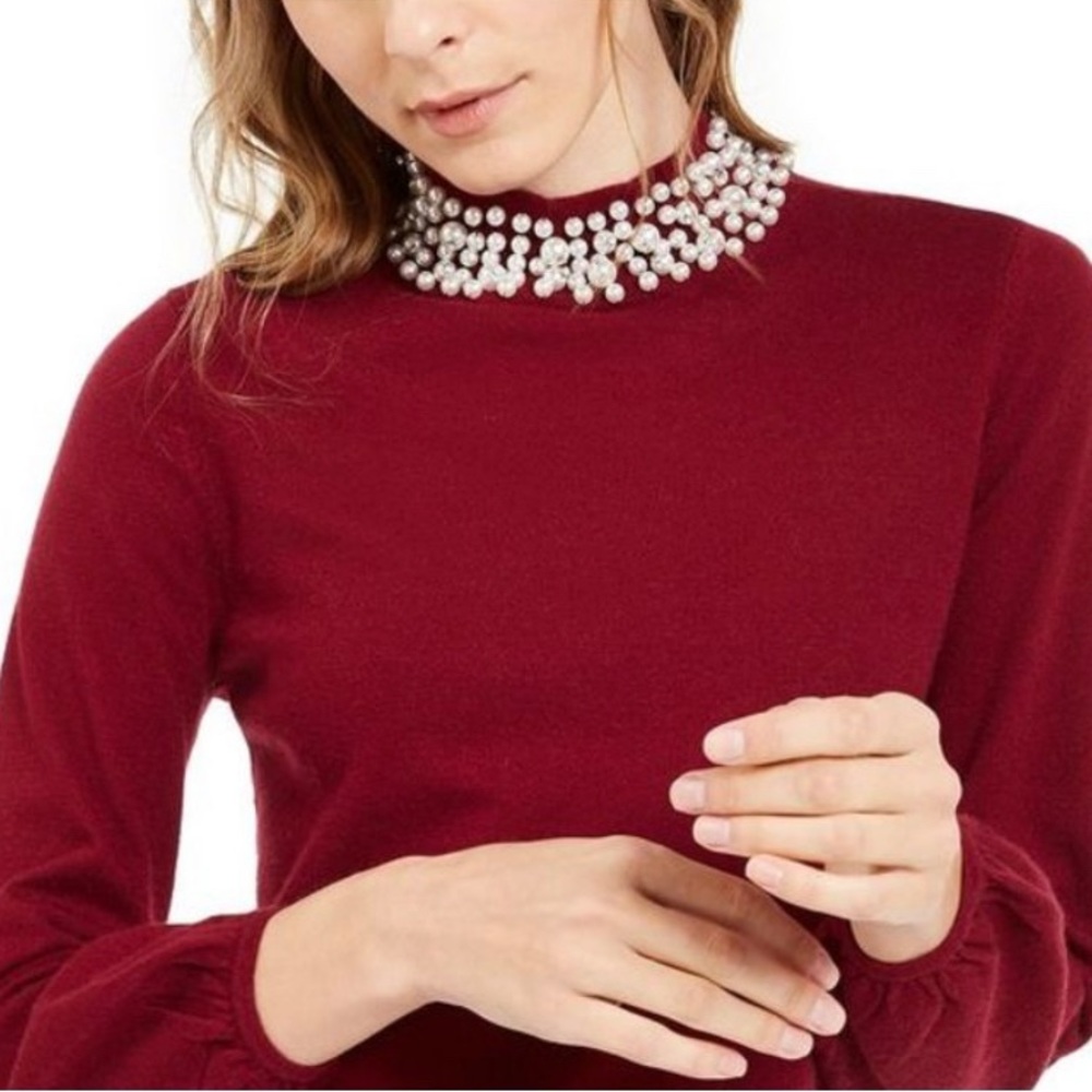 Alfani Women's Pearl-Neck Blouson Sweater
Maroon Size X-Large.